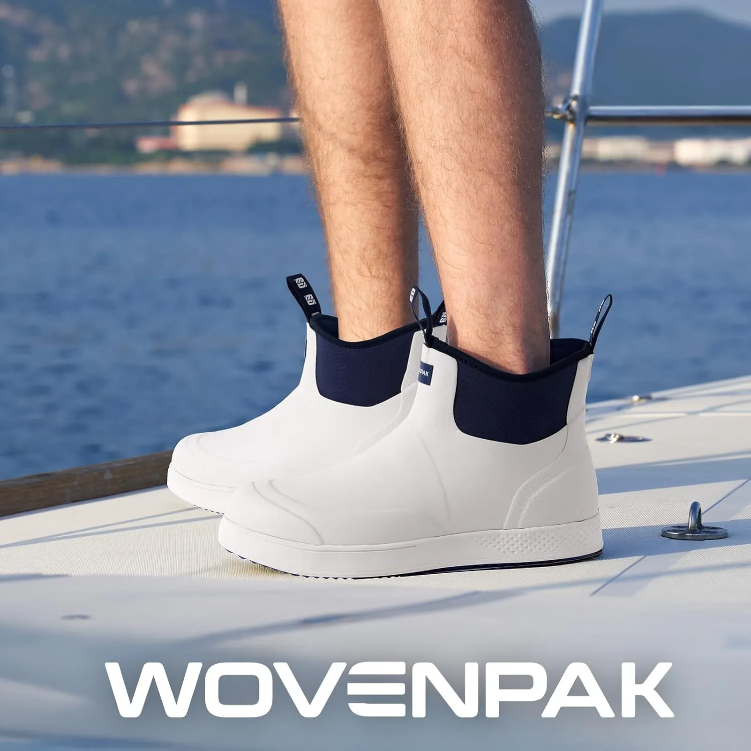 WOVENPAK Deck Boots for Men, Rain Boots Men, Waterproof Fishing Boots, Mens Deck Boots, Anti-slip Rubber Work Ankle Rain Boots Shoes for Outdoor Fishing, Boating, Size 6-13