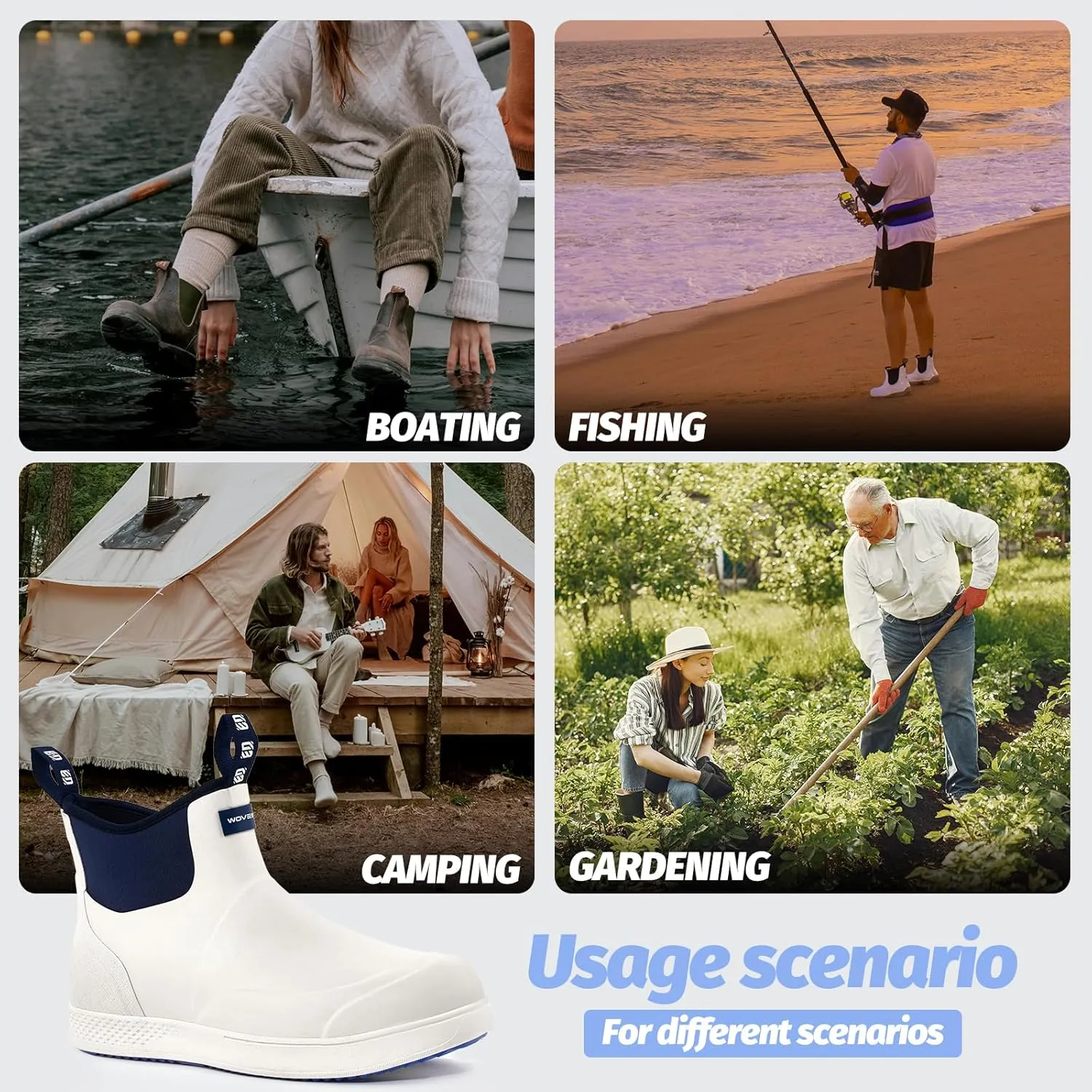 WOVENPAK Deck Boots for Men, Rain Boots Men, Waterproof Fishing Boots, Mens Deck Boots, Anti-slip Rubber Work Ankle Rain Boots Shoes for Outdoor Fishing, Boating, Size 6-13