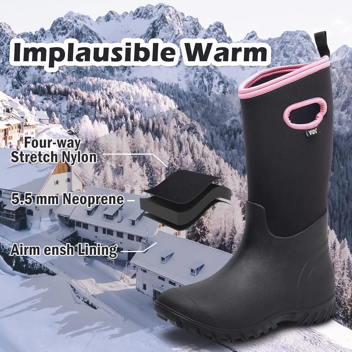 WTW Women's Rubber Rain Boots 100% Waterproof Insulated Neoprene Garden Mud Boots Outdoor Hunting Snow Boots for Women