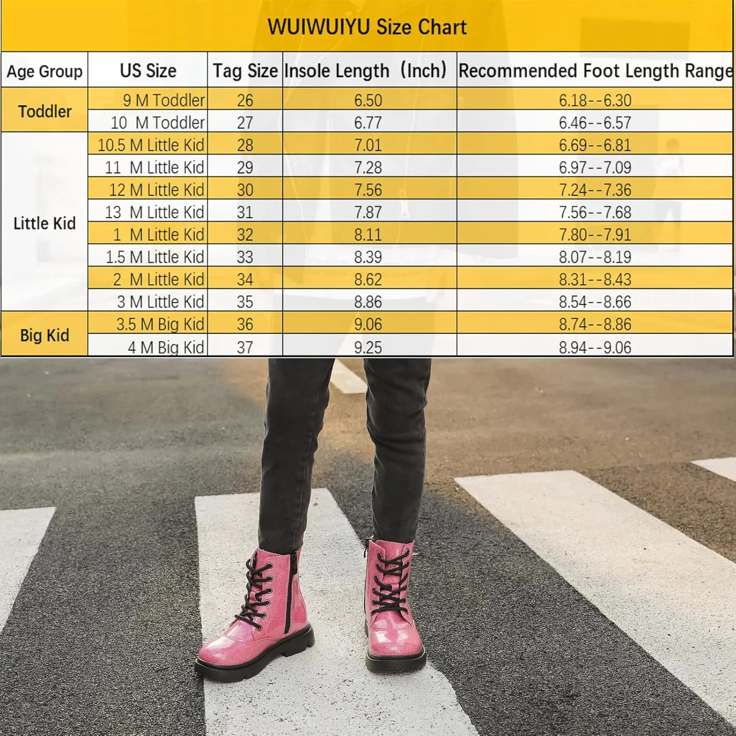 WUIWUIYU Boys Girls Boots Glitter Mid-calf Ankle Boots Lace-up High-Top Combat Boot with Side Zipper (Toddler/Little Kid/Big Kid)