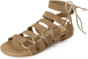 XYD Women Fashion Open Almond Toe Strappy Flats Lace-up Ankle Strap Gladiator Sandals Daily Date Shoes