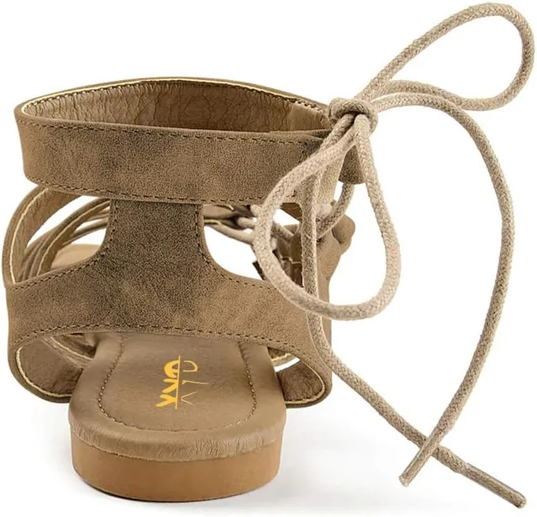 XYD Women Fashion Open Almond Toe Strappy Flats Lace-up Ankle Strap Gladiator Sandals Daily Date Shoes