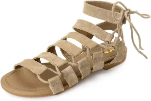 XYD Women Fashion Open Almond Toe Strappy Flats Lace-up Ankle Strap Gladiator Sandals Daily Date Shoes