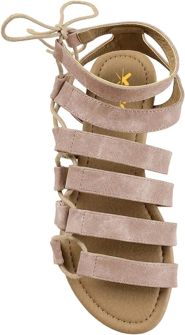 XYD Women Fashion Open Almond Toe Strappy Flats Lace-up Ankle Strap Gladiator Sandals Daily Date Shoes