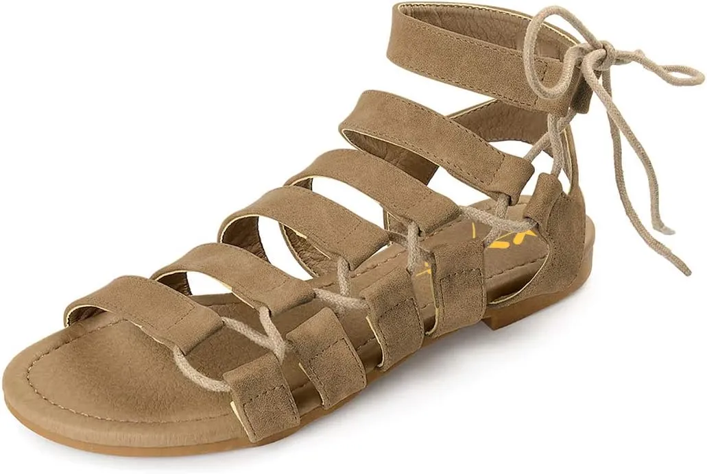 XYD Women Fashion Open Almond Toe Strappy Flats Lace-up Ankle Strap Gladiator Sandals Daily Date Shoes
