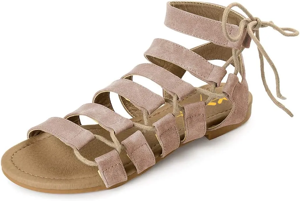 XYD Women Fashion Open Almond Toe Strappy Flats Lace-up Ankle Strap Gladiator Sandals Daily Date Shoes
