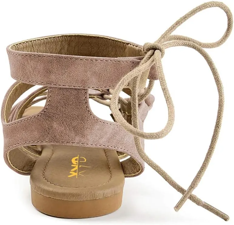 XYD Women Fashion Open Almond Toe Strappy Flats Lace-up Ankle Strap Gladiator Sandals Daily Date Shoes