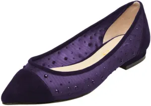 XYD Women Pointed Toe Mesh Crystals Flats Cap Toe Slip On Slight Low Heel Mother of Bridal Dance Comfort Shoes