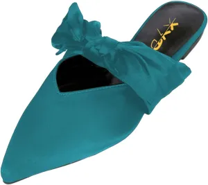 XYD Women's Flats Mules Pointy Toe Dressy Satin Bows Slip On Single Strap Wedding Party Holidays Sandal Shoes