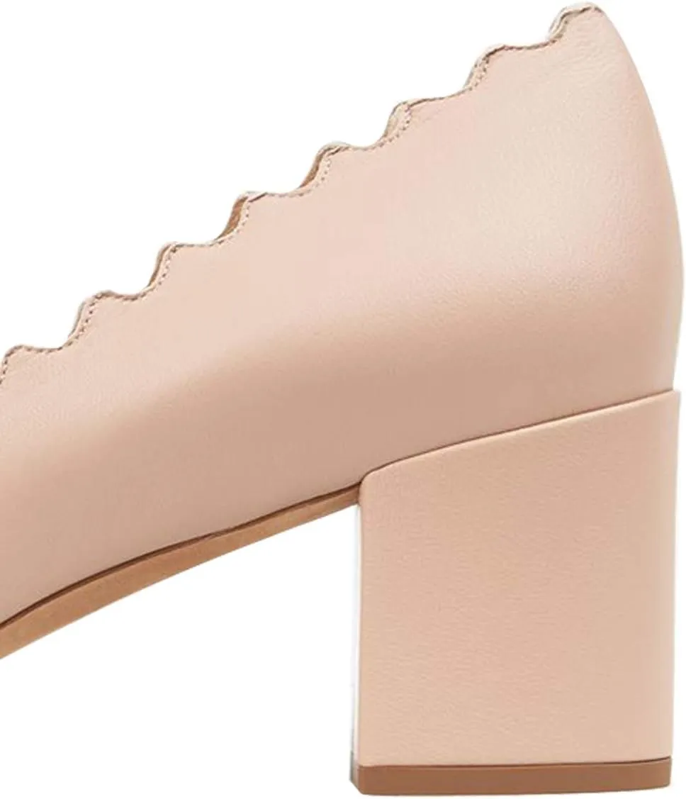 YDN Women Comfortable Almond Toe Slip on Pumps Wavy Design Low Chunky Heel Loafers Date Office Shoes