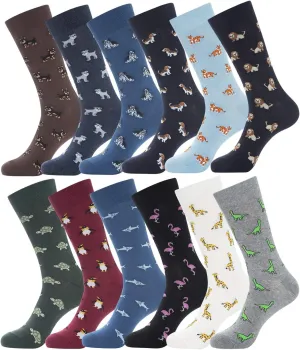 YEJIMONG Men's Cotton Fun Colorful Striped Casual Dress Socks, Funky Designed Fancy Socks 12 Pairs, Size 9-12