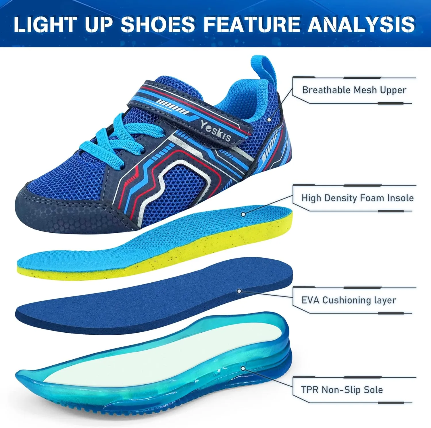 YESKIS Toddler Boys Girls Light Up Shoes LED Flashing Lightweight Mesh Breathable Adorable Running Sneakers for Toddler and Little Kid