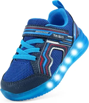 YESKIS Toddler Boys Girls Light Up Shoes LED Flashing Lightweight Mesh Breathable Adorable Running Sneakers for Toddler and Little Kid