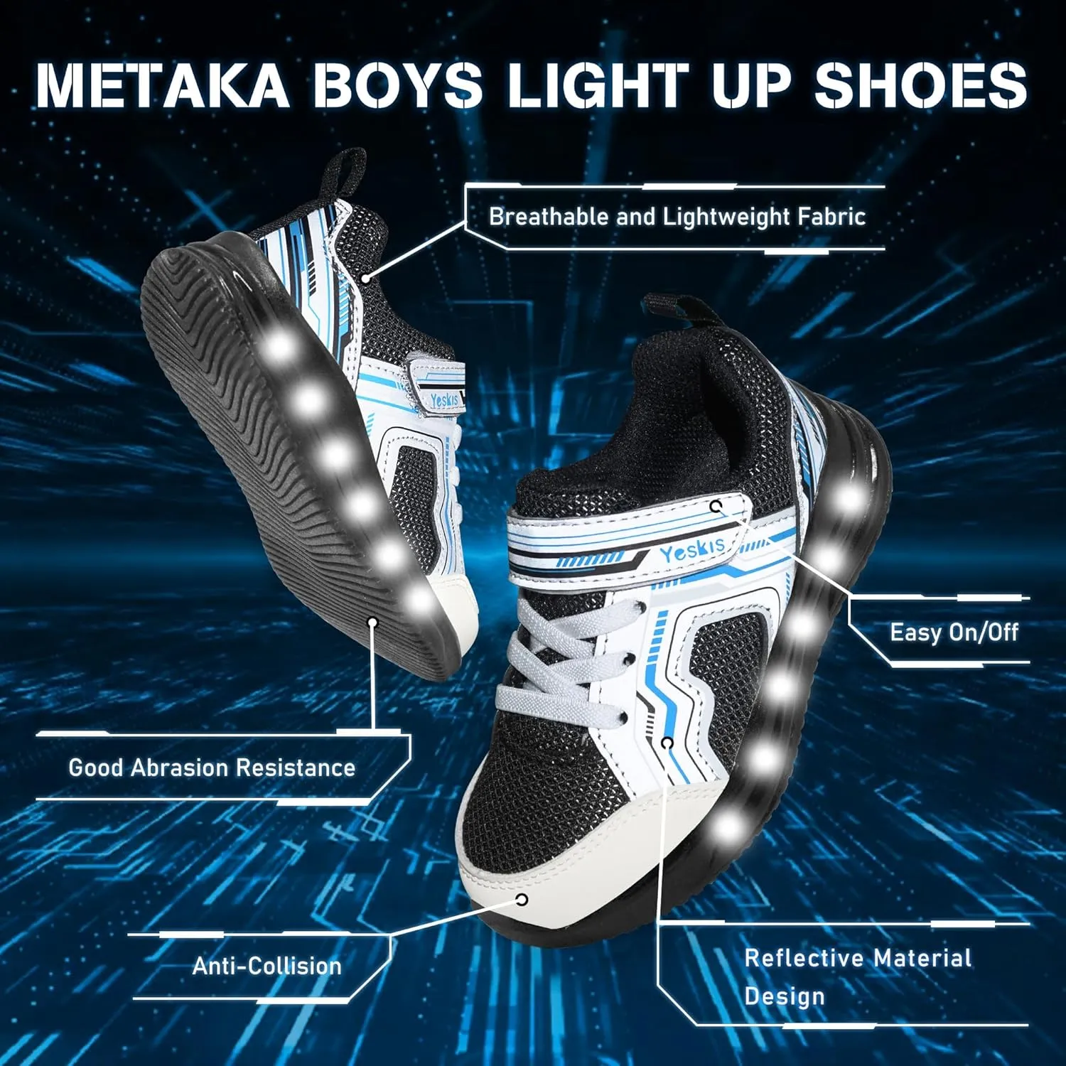 YESKIS Toddler Boys Girls Light Up Shoes LED Flashing Lightweight Mesh Breathable Adorable Running Sneakers for Toddler and Little Kid