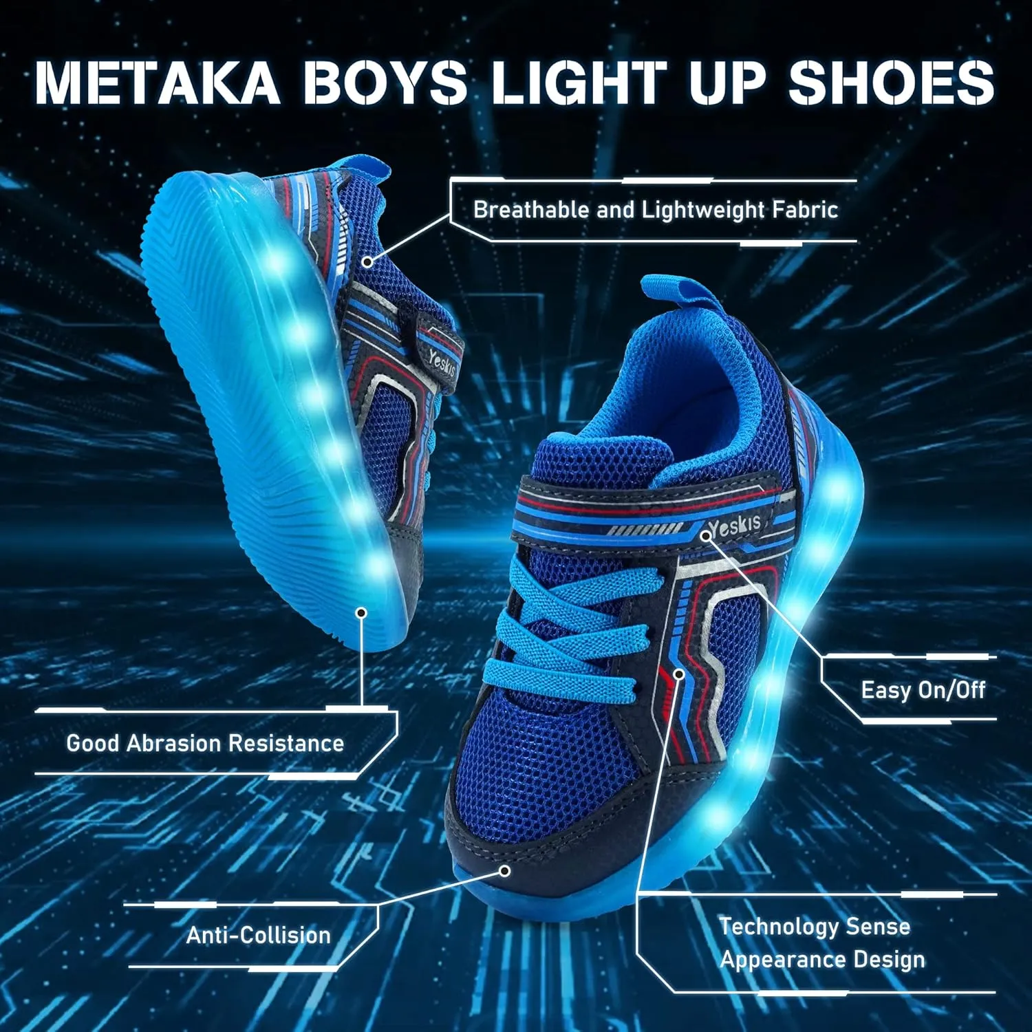 YESKIS Toddler Boys Girls Light Up Shoes LED Flashing Lightweight Mesh Breathable Adorable Running Sneakers for Toddler and Little Kid