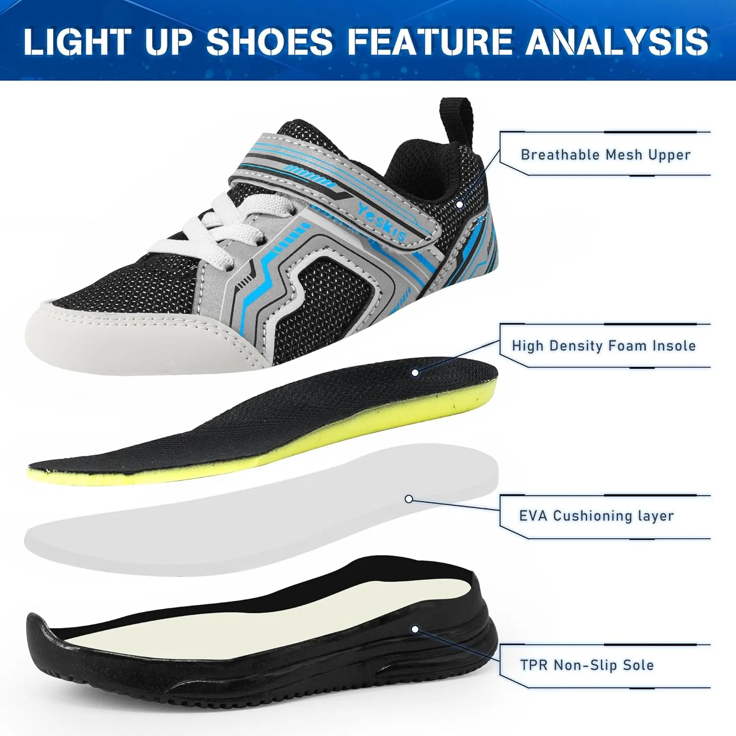 YESKIS Toddler Boys Girls Light Up Shoes LED Flashing Lightweight Mesh Breathable Adorable Running Sneakers for Toddler and Little Kid