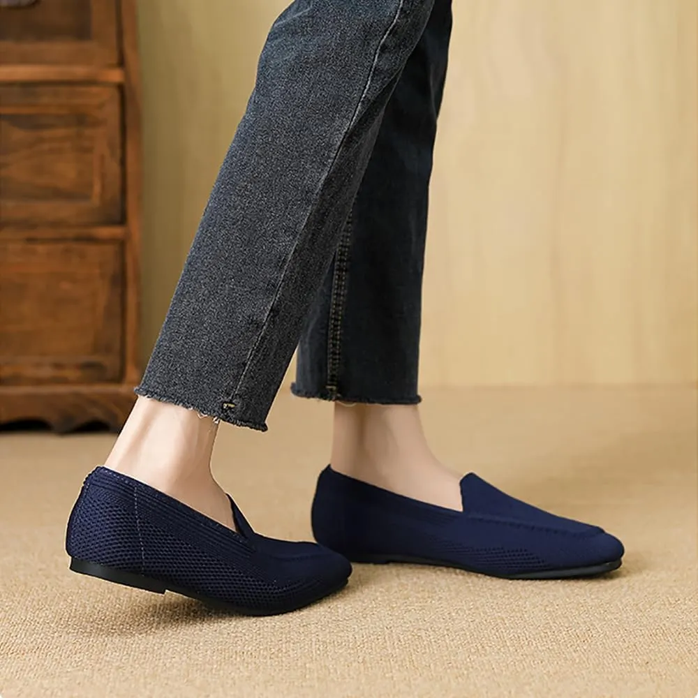 YING LAN Womens Knit Ballet Flats Shoes,Ladies Comfortable Square-Toe Dress Shoes Casual Slip On Soft Ballerina Walking Flats Shoes