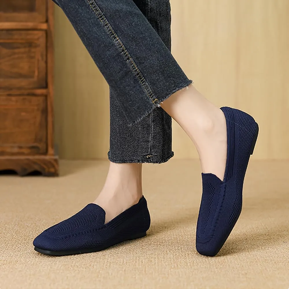 YING LAN Womens Knit Ballet Flats Shoes,Ladies Comfortable Square-Toe Dress Shoes Casual Slip On Soft Ballerina Walking Flats Shoes