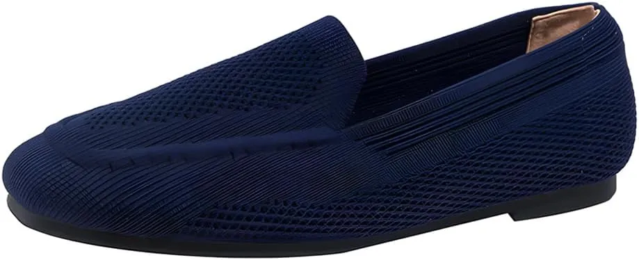 YING LAN Womens Knit Ballet Flats Shoes,Ladies Comfortable Square-Toe Dress Shoes Casual Slip On Soft Ballerina Walking Flats Shoes