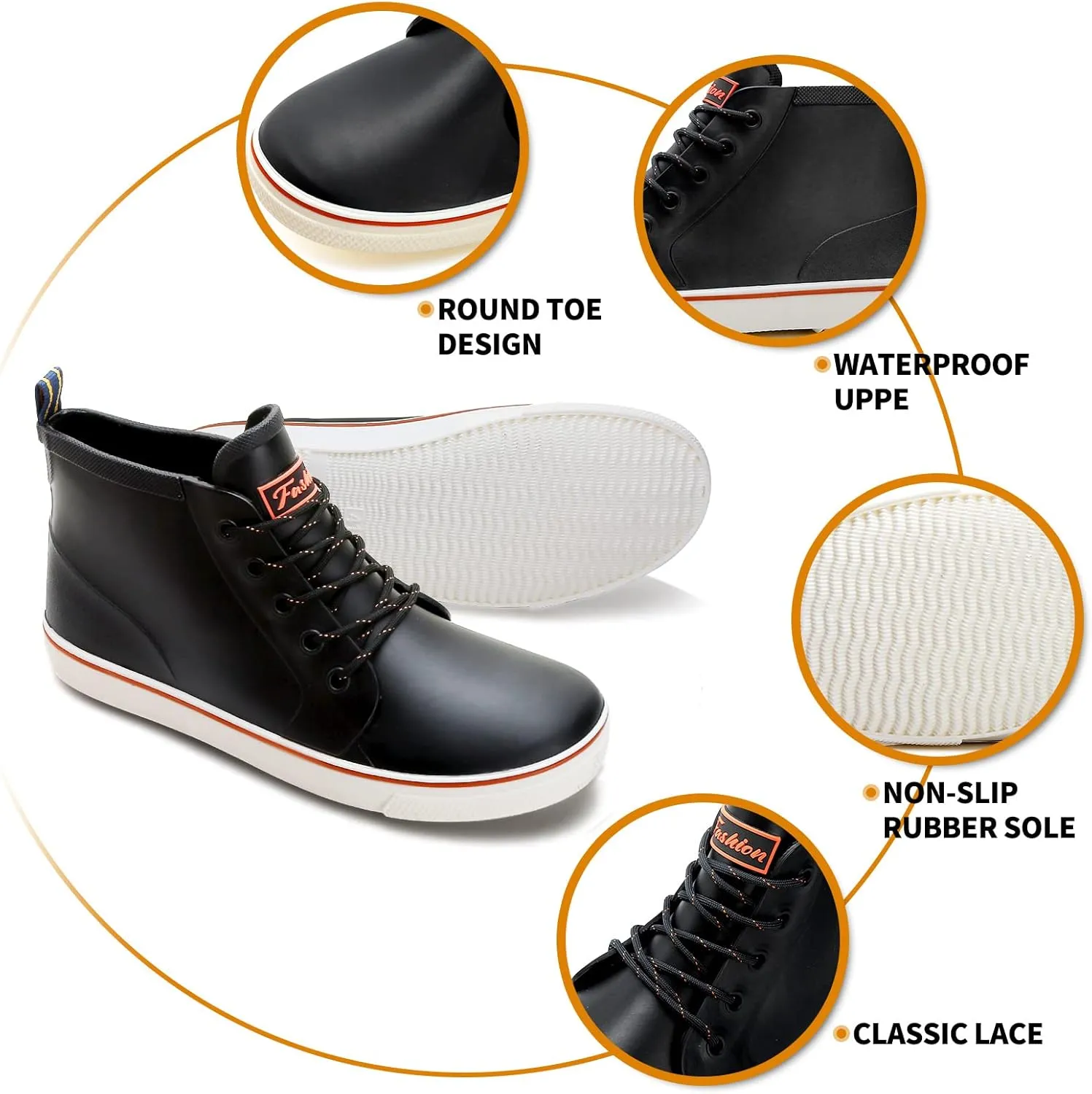 YUHITYGZGS Rain Boots for Women and Men, Waterproof Rubber Garden Boots Unisex Short Ankle Rain Shoes Lace Up Fishing Deck Boots Comfortable Anti-Slip Rainboots for Muck Mud Working Outdoor