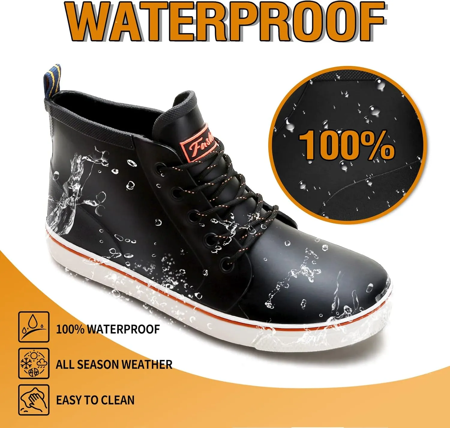 YUHITYGZGS Rain Boots for Women and Men, Waterproof Rubber Garden Boots Unisex Short Ankle Rain Shoes Lace Up Fishing Deck Boots Comfortable Anti-Slip Rainboots for Muck Mud Working Outdoor