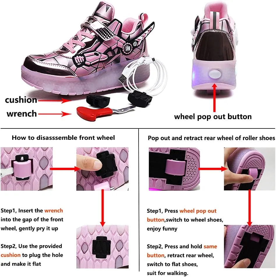 YUNICUS Roller Shoes for Girls Boys Kid Light Up Sneakers with Wheels