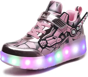 YUNICUS Roller Shoes for Girls Boys Kid Light Up Sneakers with Wheels