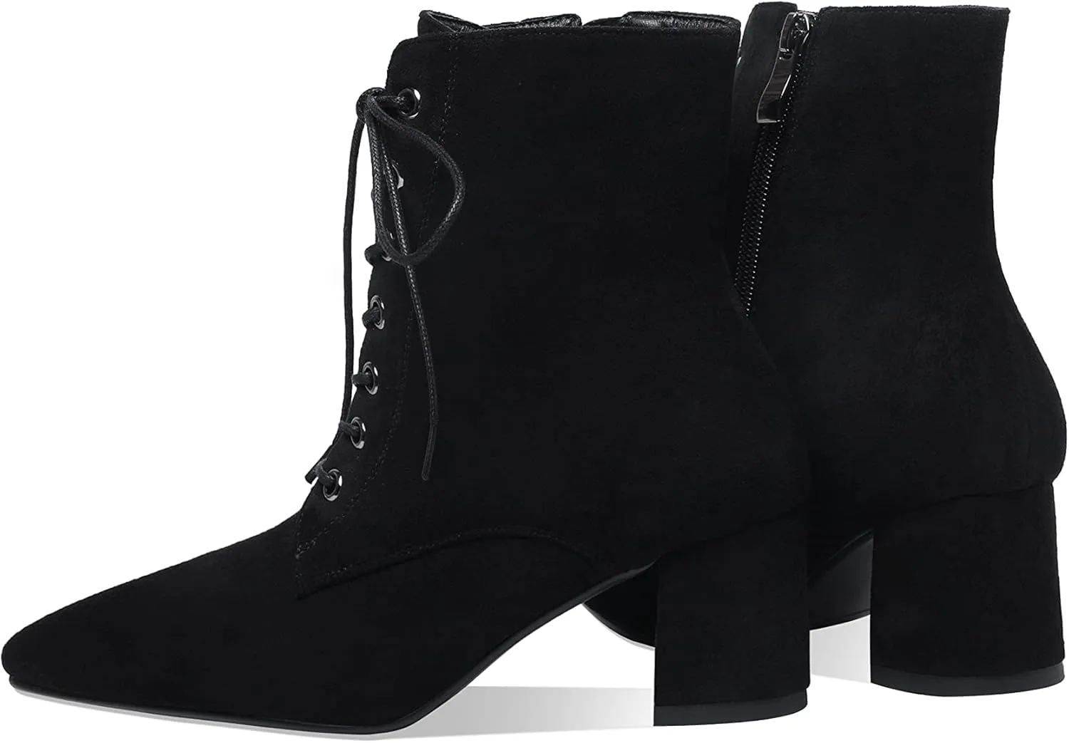 Z.Oufeier Women's Chunky Ankle Boots with Low Block Heel Fashion Leather Lace Up Pointed Toe Heeled Booties