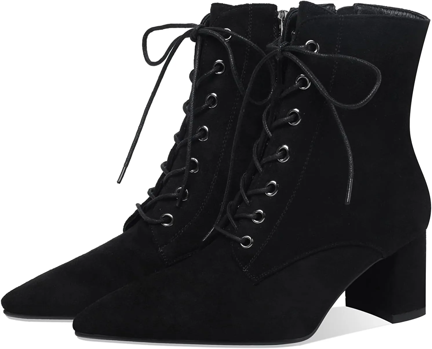 Z.Oufeier Women's Chunky Ankle Boots with Low Block Heel Fashion Leather Lace Up Pointed Toe Heeled Booties