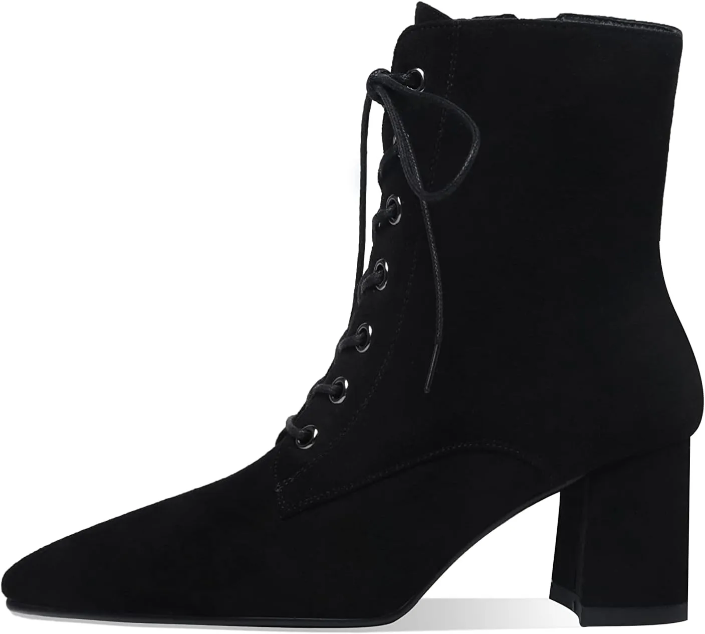 Z.Oufeier Women's Chunky Ankle Boots with Low Block Heel Fashion Leather Lace Up Pointed Toe Heeled Booties