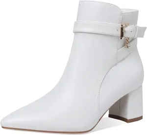 Z.Oufeier Women's Fashion Leather Chunky Ankle Boots Multi Strap Sparkly Rhinestone Pointed Toe Heeled Booties