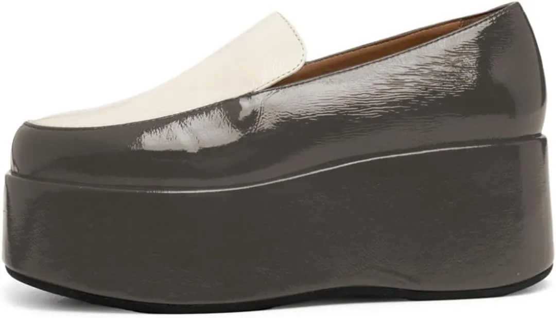 Zszszsu Women's Platform Heeled Loafers Chic Round Toe Wedge Heels Slip On Dressy Comfy Dress Shoes for Party Wedding Formal Outfit Size 4-16 US