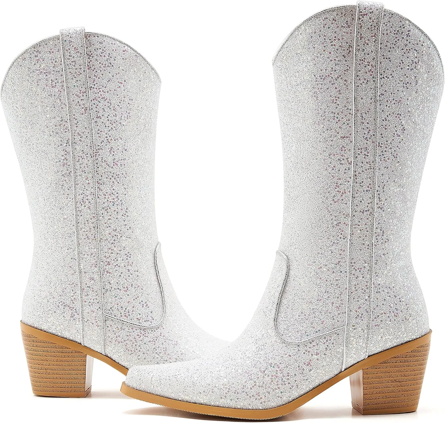 ZXHYZLZ Western Cowboy Boots for Women - Mid Calf Embroidered Cowgirl Boots, Slip On Pointed Toe Chunky Heel Fashion Retro Classic Boots
